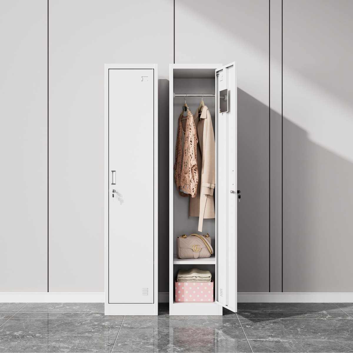 单门更衣柜铁皮柜带锁员工柜健身房浴室储物柜钢制简易办公室衣柜