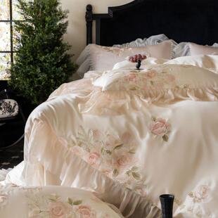 高档法式浪漫风100支澳棉四件套刺绣花边圆角床单闺蜜姐妹款床品