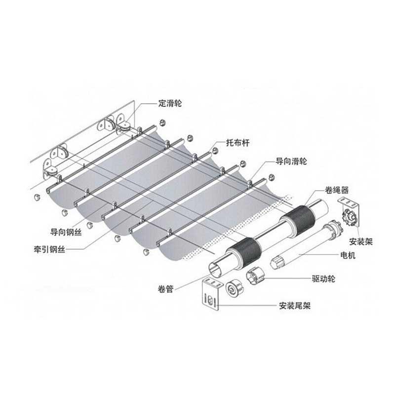 折叠电动天棚遮阳帘商用大型阳光房玻璃采光顶隔热天篷帘维修