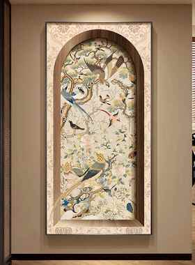 南洋古风孔雀玄关装复饰画UXK花鸟走廊灯过道挂画客厅入户竖带版