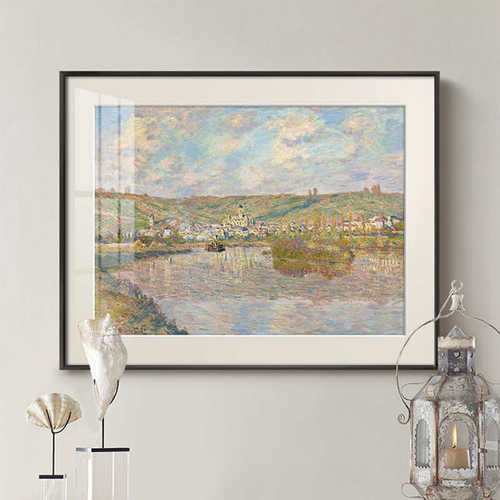 塞纳河 法式轻奢客厅背景墙装饰画欧式复古玄关餐厅壁画莫奈名画