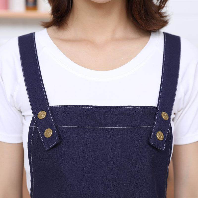 新款直销牛仔围裙女餐厅咖啡厅韩版男反穿衣厨房成人帆布围兜加厚