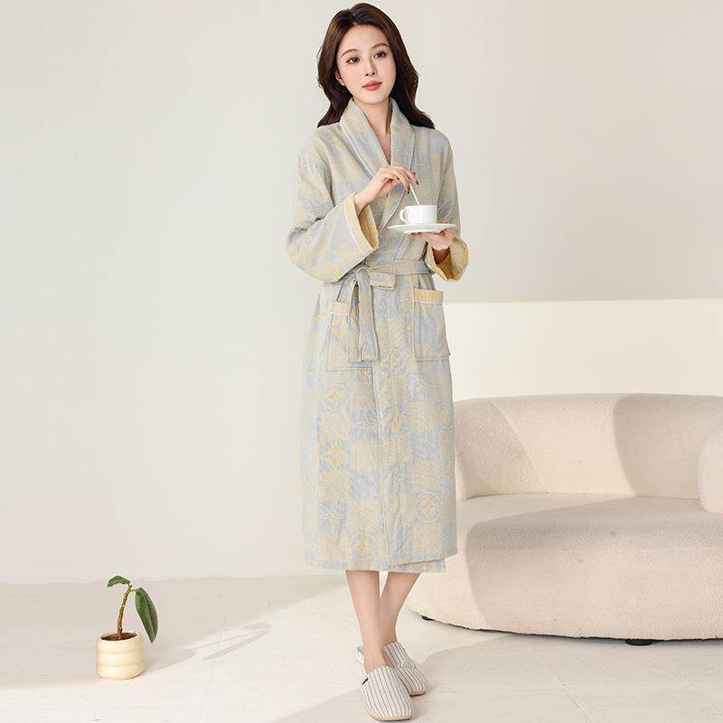 双层布浴袍春浴女夏KPX薄款睡袍纱酒店情侣睡衣男轻薄吸水衣