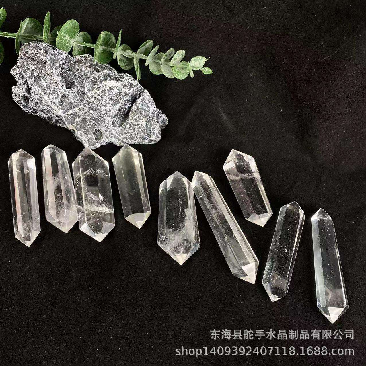 天然白水晶原石六棱柱双尖挂件消磁水晶工艺品摆件男女情侣款挂坠