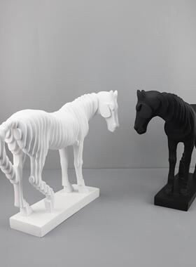 欧式工艺品抽0982黑象白马摆件客厅玄样板办公室酒关间柜家居软装