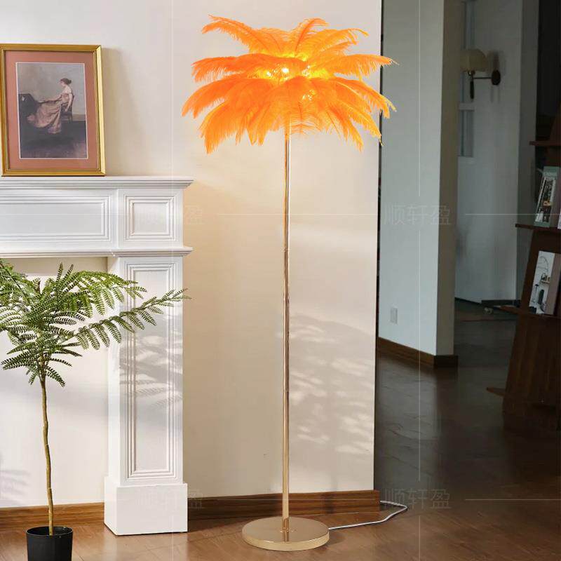 亚马逊羽毛落地灯客厅感北欧氛围装饰灯网红鸵鸟毛卧室床头灯