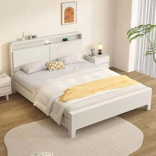 直销新款北欧实木床白色床头1.2米现代简约主卧1.8m双人床1.5轻奢