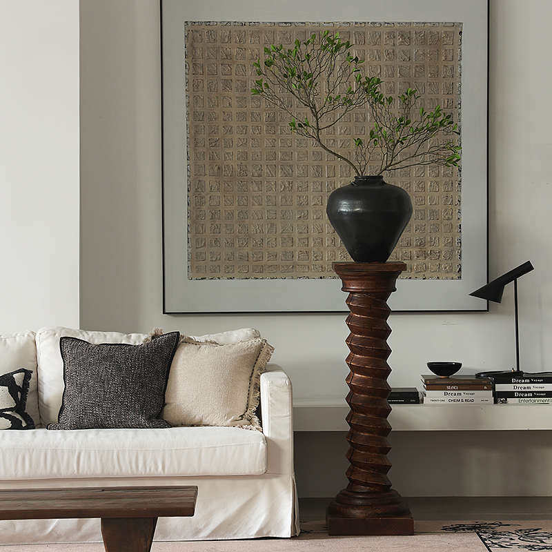 形上螺旋木底座查尔斯法式雕塑台柱子落地做旧侘寂艺术装饰柱摆件,家居饰品,落地摆件,淘宝优惠券,粉丝福利购,淘宝优惠卷