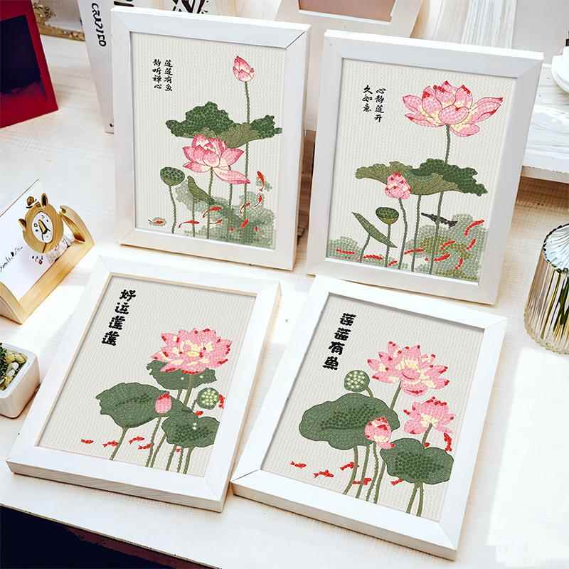 夏季荷花钻石画夏天风景儿童手工diy制作粘贴材料包砖石画元旦节