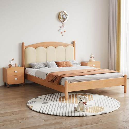 床实木床双人床主卧现代简约全实木软1米8单人卧室1.BNW米5包床