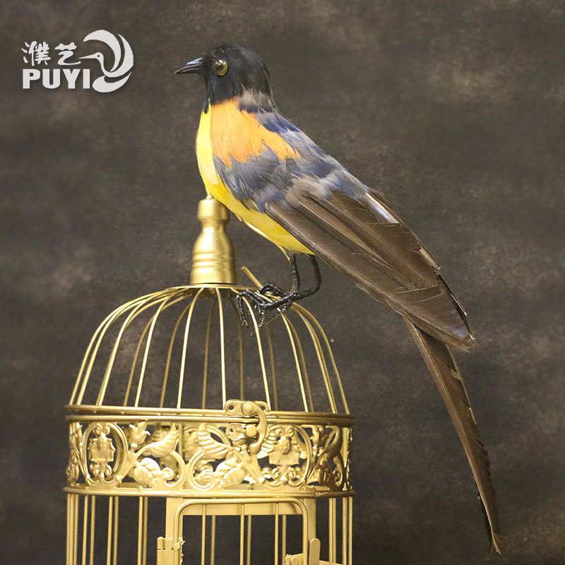 仿真羽毛蓝冠噪鹛摆件稀有鸟类装饰品模型庭院教具工艺品摄影道具