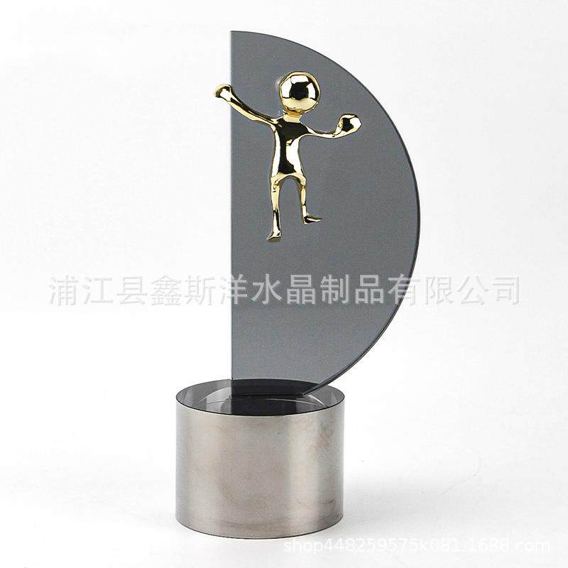 轻奢百搭船帆小金人水晶摆件名宿别墅客厅玄关桌面家居家饰装饰品