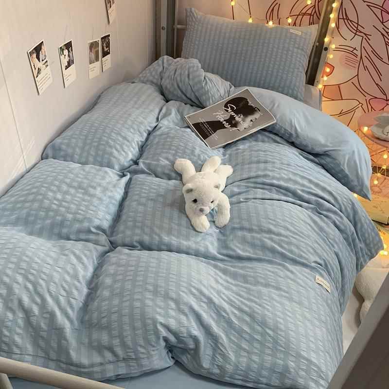 正品韩式N小泡清新雾霾蓝色贴标款被套纯色床S单泡四件套 I宿舍三