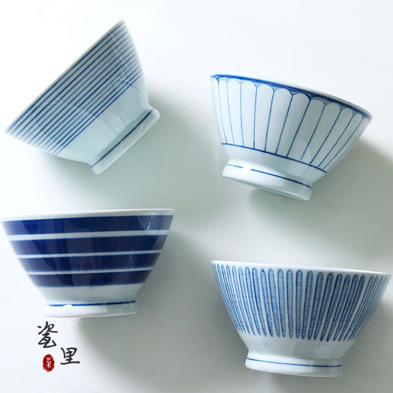 日式手绘和风釉下彩复古陶瓷餐具家用吃饭碗高脚防烫碗汤碗面条碗