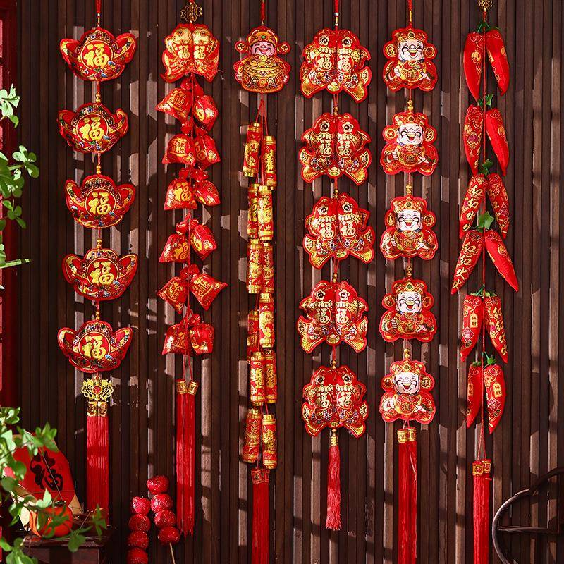 马年鞭炮串新年辣椒串2026新款装饰品过年春节家用布置背景墙挂饰