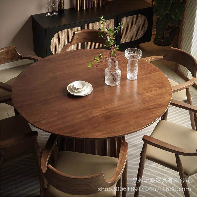 欧全木餐桌轻奢咖啡桌子小户型家用202576实休椅闲饭桌创北意圆形