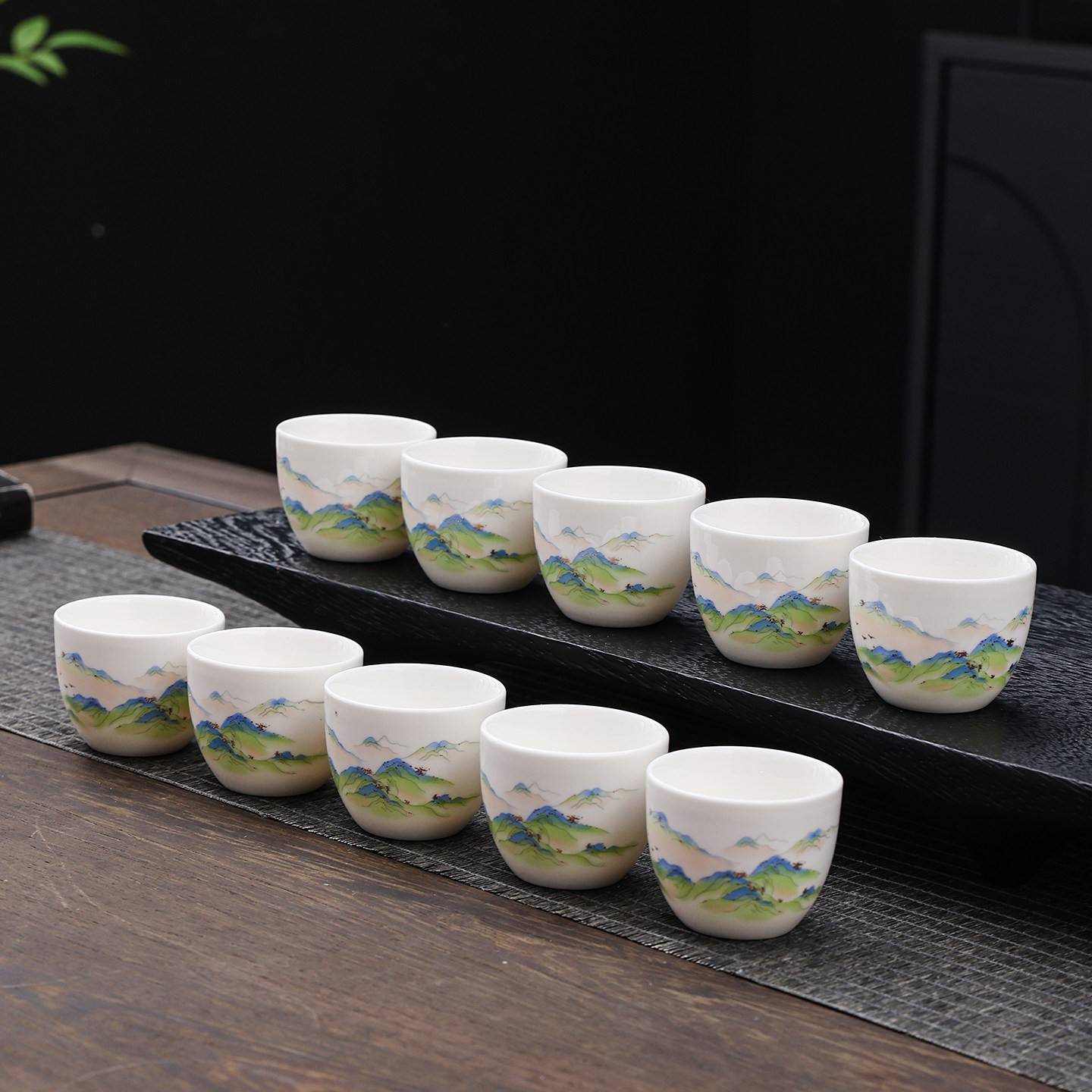 陶瓷羊脂玉茶杯6个装8个装10个装功夫茶具白瓷小茶杯50毫升