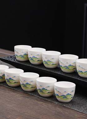 陶瓷羊脂玉茶杯6个装8个装10个装功夫茶具白瓷小茶杯50毫升