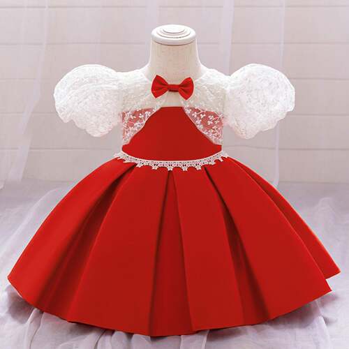 baby girls colorblock bow decor mesh dress without headband
