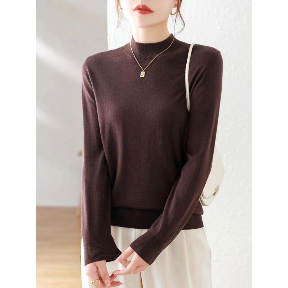 精纺超细100%纯羊毛衫女春秋冬薄款半高领针织衫宽松内搭打底毛衣