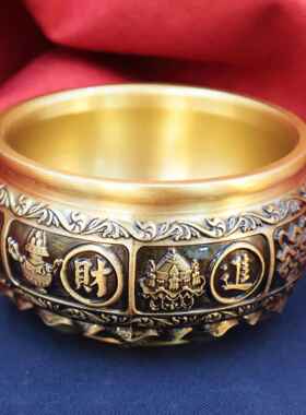 黄铜聚宝盆招财进宝有办求必应家店礼铺开业品公见描述室前台家用