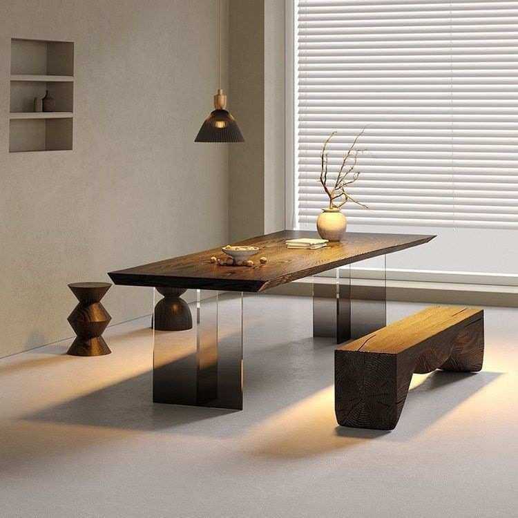 中古风实木碳化茶台整板茶桌自然边餐桌书桌会议桌设计师款侘寂风,住宅家具,家用茶台/茶桌,淘宝优惠券,粉丝福利购,淘宝优惠卷