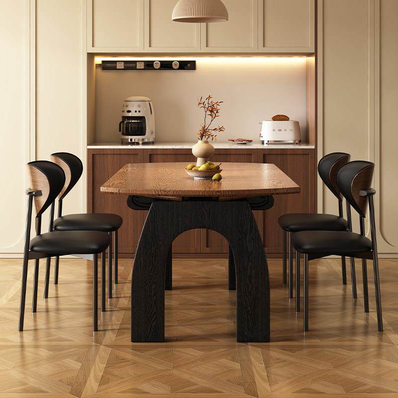 法式复古实木岩板餐桌复古客厅家用小户型伸缩折叠可变圆吃饭桌子