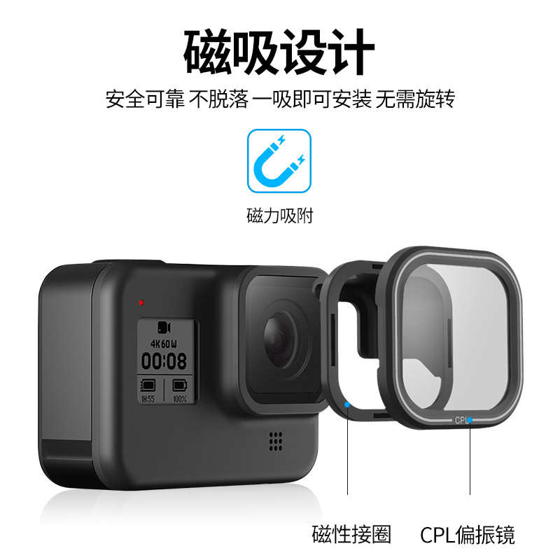 适配GoPro hero8运动相机减光镜ND8/16/32三档滤镜适配gopro配件