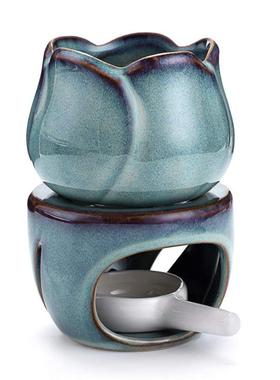 墨绿色镶边大容量分离式香薰炉郁金香炉室内香薰灯精油加热炉