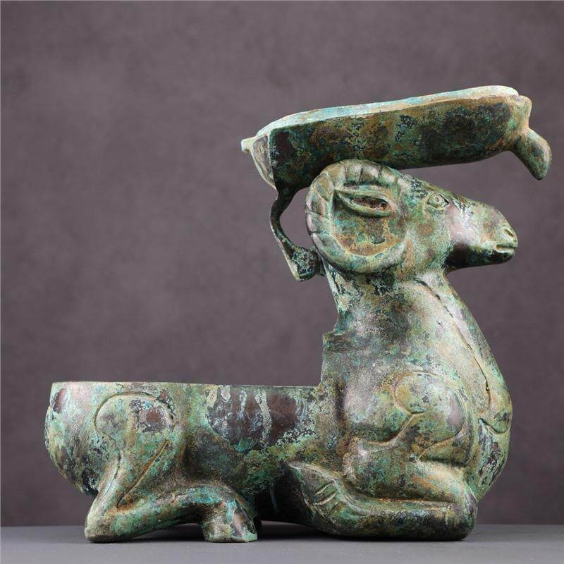 古青铜器 西汉卧羊灯 古代铜灯灯具做旧影视道具 河北博物馆藏