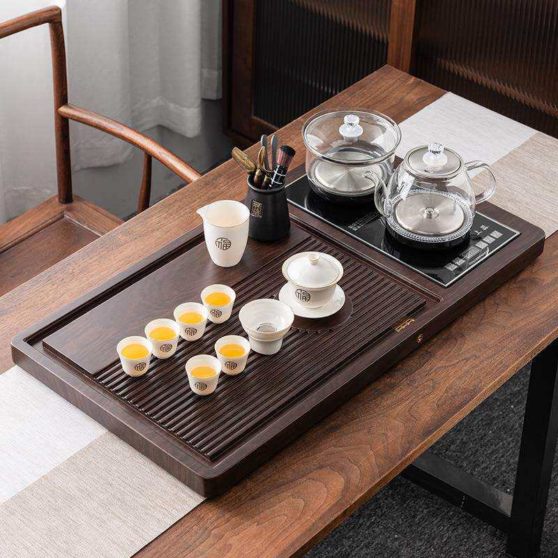 轻奢茶盘茶具套装家用全自动一体办公室煮茶烧水壶实木排水式茶台