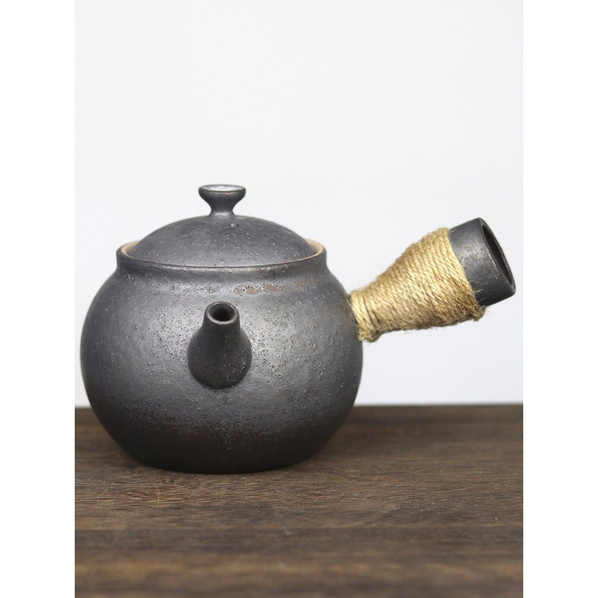 粗陶壶侧把干烧壶围炉煮茶壶泡茶陶瓷大容量烧水壶明火电陶炉炭火