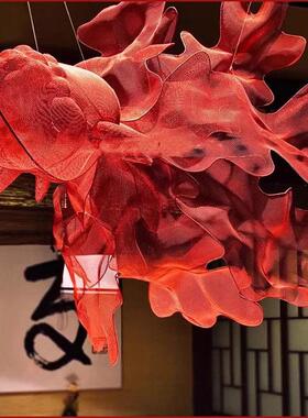 金鱼雕塑铁艺轻奢中式空中悬挂吊饰金属网格商场酒店大型摆件定制