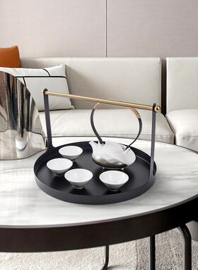 新中式现代约轻奢圆形茶几托盘盘茶软装简饰品收纳盘摆QS0358件厅
