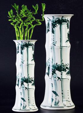 景德镇陶瓷器富贵竹花瓶客厅装饰落地大号插干 干燥花瓶摆件直筒
