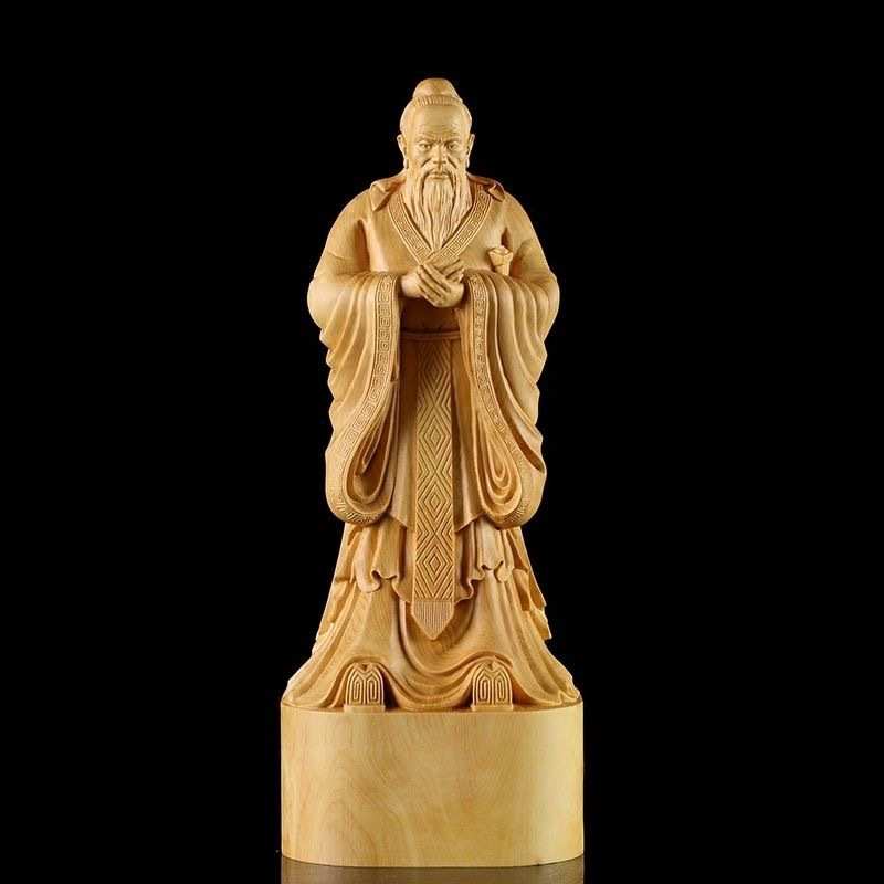 黄杨木雕孔子摆件儒家圣人寓意勤奋好学金榜题名中式客厅家居饰品