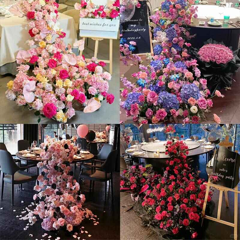 花摆件现场花假迎宾婚庆瀑布花婚礼仿真装饰花生日桌成品瀑布花艺