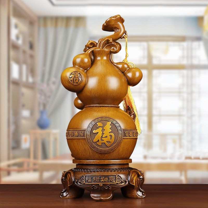 葫芦招财摆件 福禄如意木纹办公室桌面电视柜装饰品开业乔迁礼品