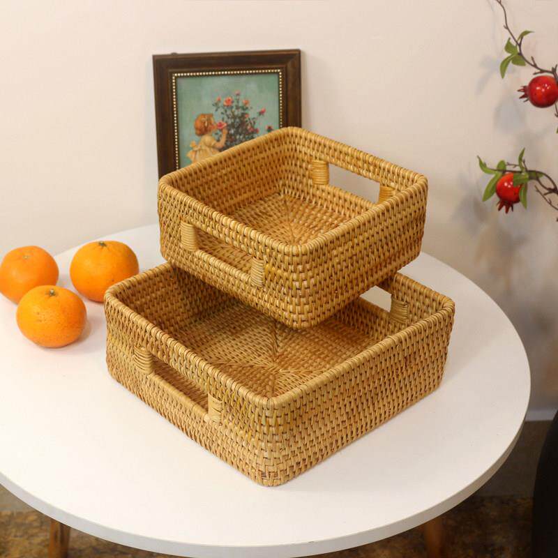 越南藤编织手工艺品25*25*10正方形客厅桌面收纳筐杂物整理篮子