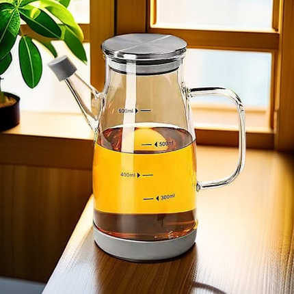 油壶家用厨房高硼硅加厚玻璃油瓶大口径不挂油防漏带盖透明油醋罐