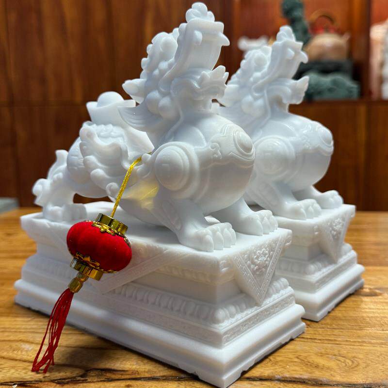貔貅摆件一对招财公母汉白玉石雕貔貅客厅办公桌貔犰乔迁开 业礼