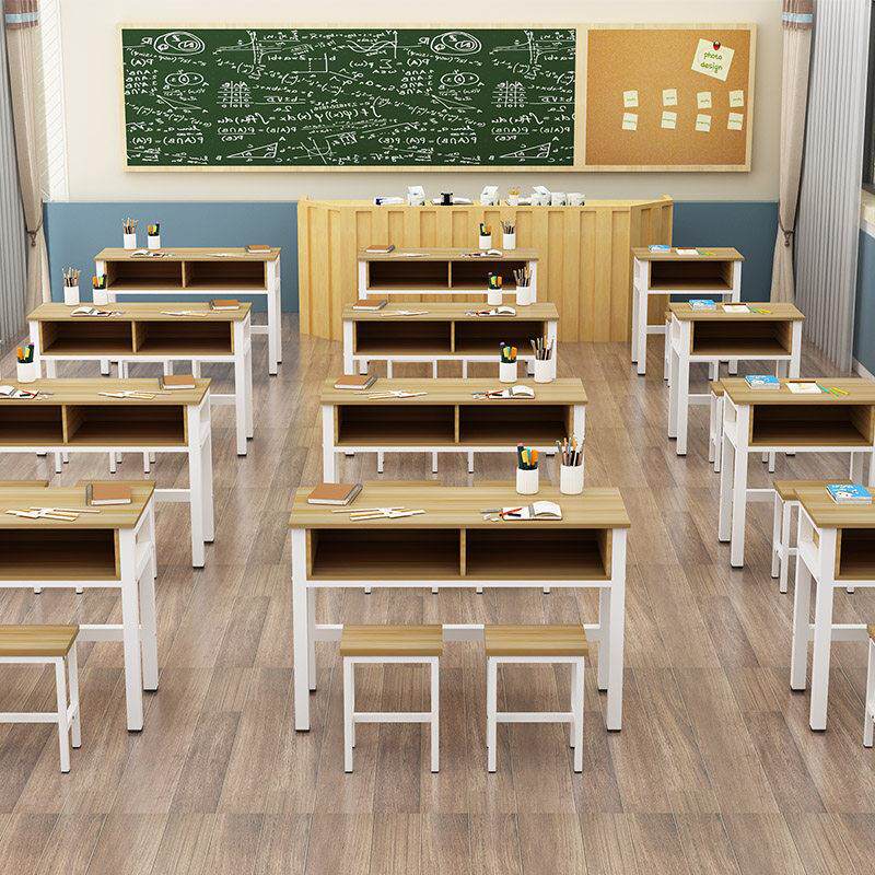 学校课桌椅双层带抽屉课桌补习辅导班单人双人三人位学生培训课桌