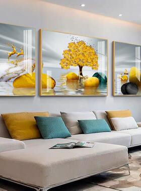 网红轻奢客画厅装饰壁现背简约代沙发景墙挂画大气晶瓷画三联画画