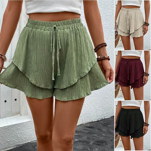 Women's Fashion Skort - Flowy Linen-Cotton High-Waisted Mini