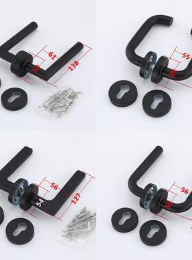 黑色不锈钢防火门把手双弯门拉手通用型门把手分体门锁通道门把手