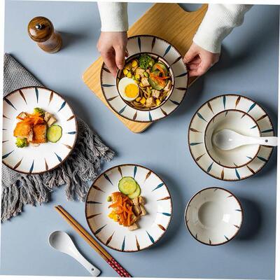 18pcs Set bowls plates ceramic tableware kitchen snack spoon