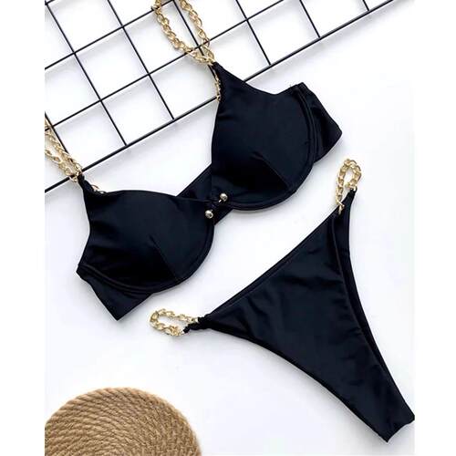 Solid color three-point backless bikini 纯色三点式露背比基尼