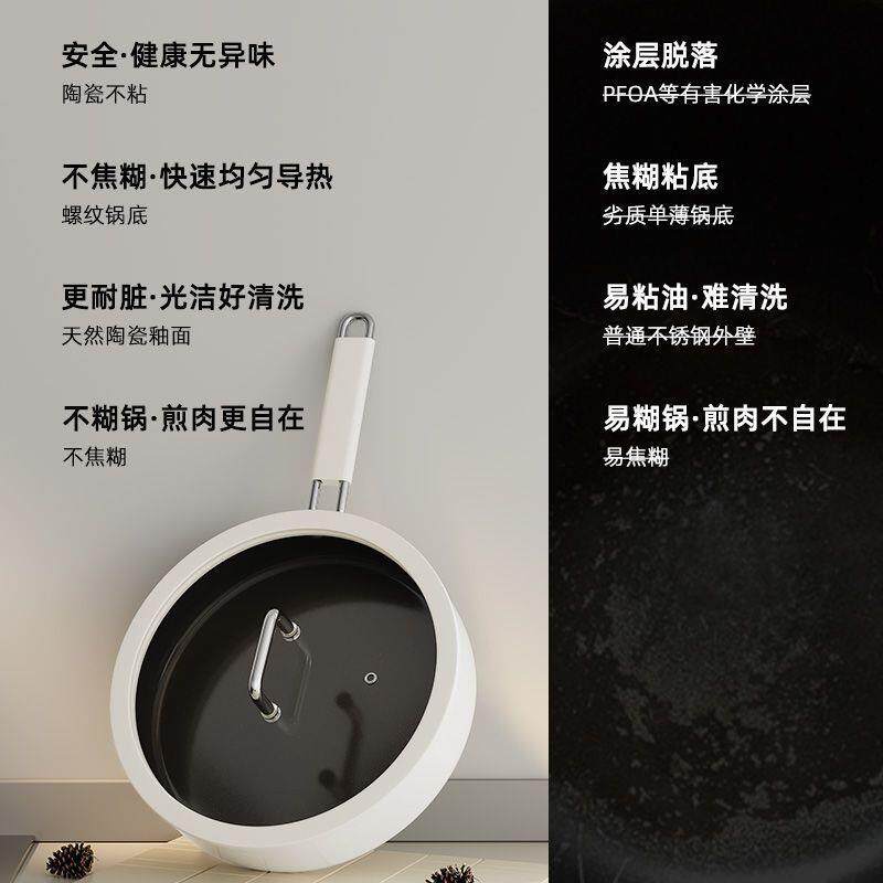 新款直销家用钛晶陶瓷煎锅不粘锅厨房两用煎炒锅平底炒锅燃气灶电