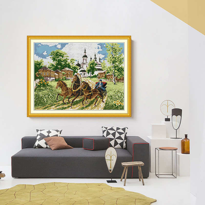 刺绣 批发风景新款十字绣系列nkf代发线绣骏马  材料的diy飞驰