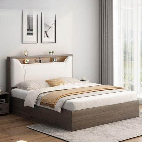 软包实木床1.8家用双人床现代简约主卧1.5单人床板式床出租包邮